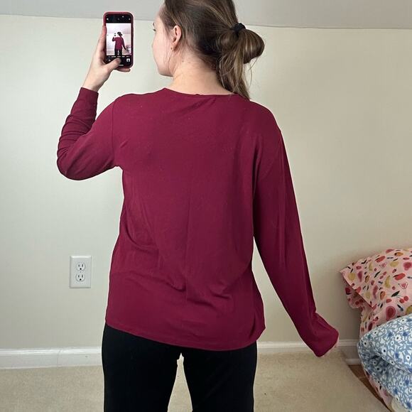 Eileen Fisher Red Relaxed Knit Long Sleeve T-Shirt - Picture 2 of 5